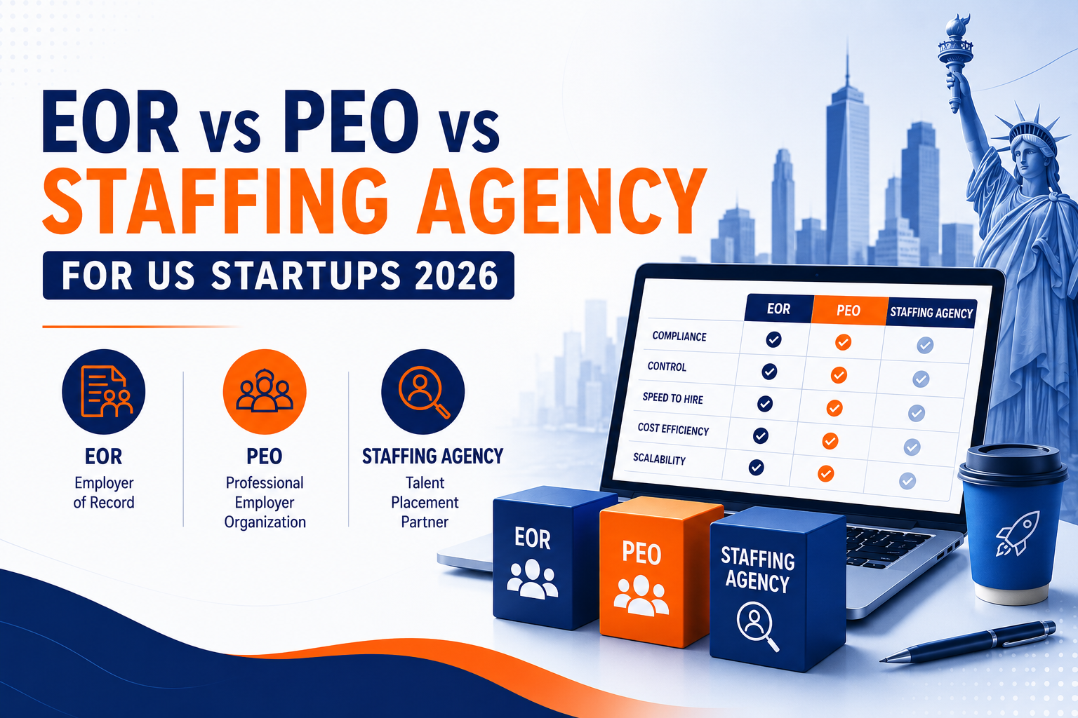EOR vs PEO vs Staffing Agency for US Startups 2026