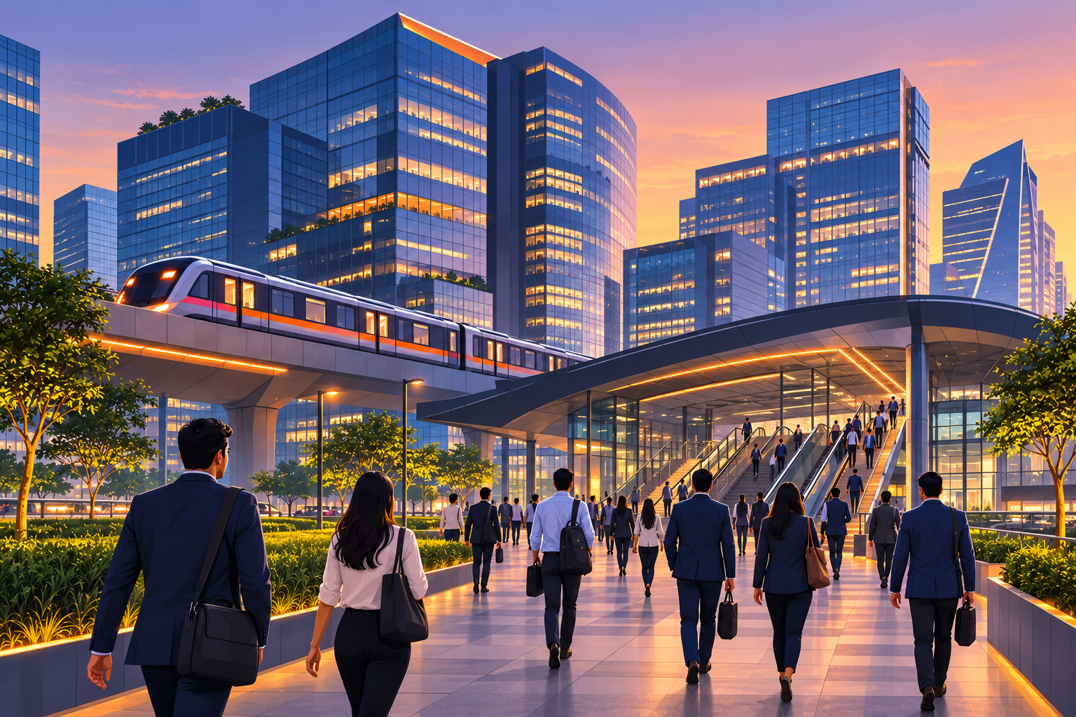 Illustration of a Gurugram business district skyline representing NCR's fintech and consulting hiring hub